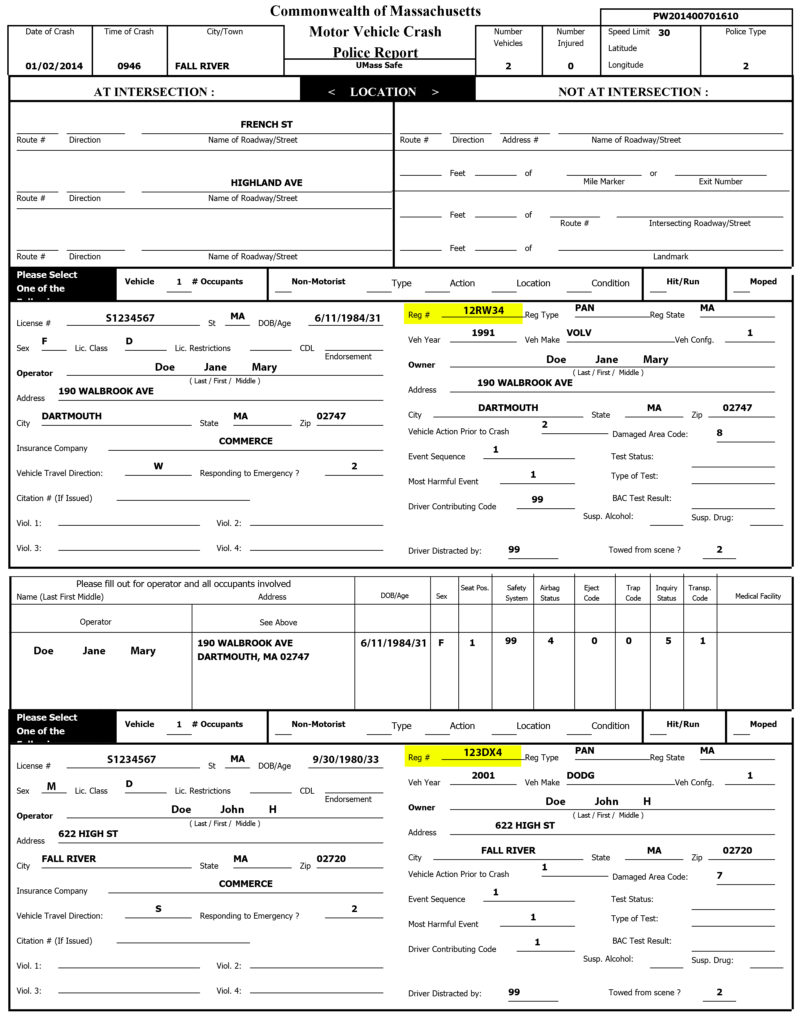 Registration Number - Mass Crash Report Manual